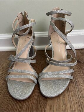 Jessica Simpson Silver Glitter Strappy Heels